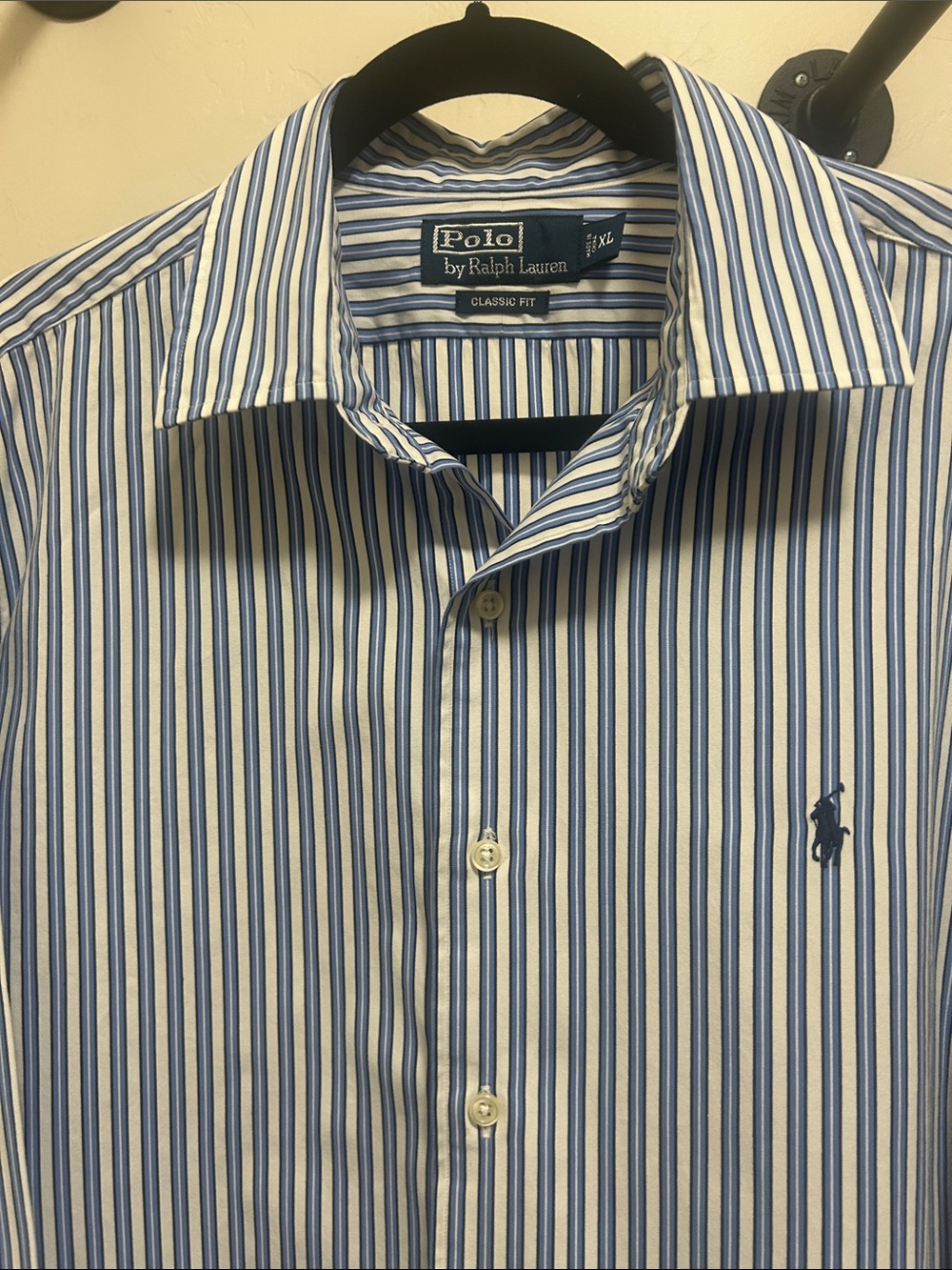 Polo by Ralph Lauren White and Blue Vertical Stripe Dress Shirt